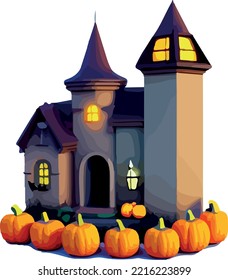 Vector isometric illustration of a house, Halloween 3D. Isolate on a white background.