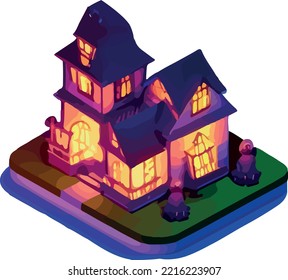 Vector isometric illustration of a house, Halloween 3D. Isolate on a white background.