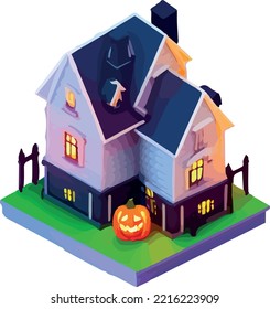 Vector isometric illustration of a house, Halloween 3D. Isolate on a white background.