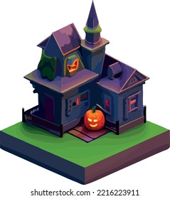 Vector isometric illustration of a house, Halloween 3D. Isolate on a white background.