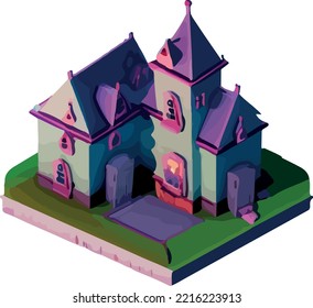 Vector isometric illustration of a house, Halloween 3D. Isolate on a white background.