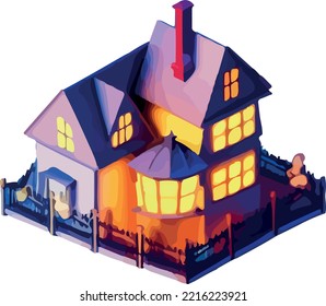 Vector isometric illustration of a house, Halloween 3D. Isolate on a white background.
