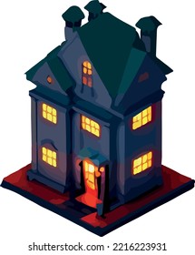 Vector isometric illustration of a house, Halloween 3D. Isolate on a white background.