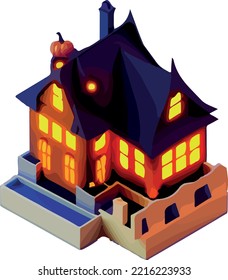 Vector isometric illustration of a house, Halloween 3D. Isolate on a white background.