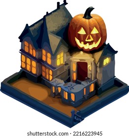 Vector isometric illustration of a house, Halloween 3D. Isolate on a white background.