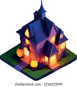 Vector isometric illustration of a house, Halloween 3D. Isolate on a white background.