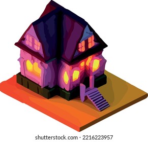 Vector isometric illustration of a house, Halloween 3D. Isolate on a white background.