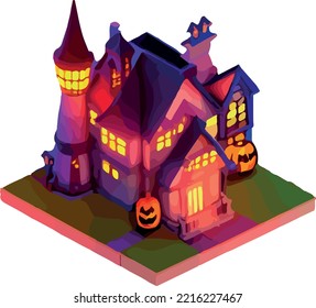 Vector isometric illustration of a house, Halloween 3D. Isolate on a white background.