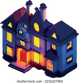 Vector isometric illustration of a house, Halloween 3D. Isolate on a white background.