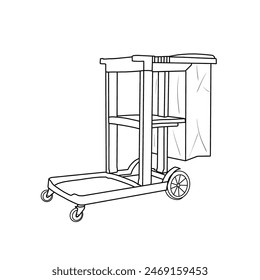 Vektorgrafik isometrische Illustration des Hausmeisters Warenkorb, Reinigung Warenkorb. Line Art ist auf einem weißen Hintergrund isoliert.