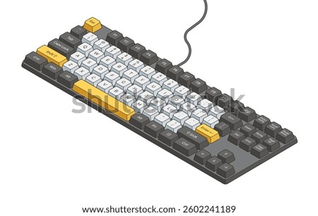 Vector isometric illustration of a keyboard. Mechanical gamer keyboard in modern style. 