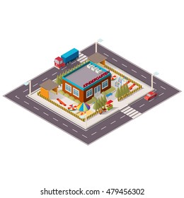 Vector isometric illustration of kindergarten.