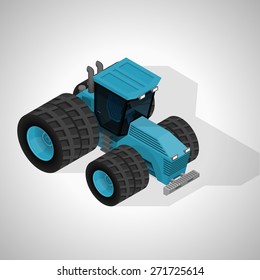 Vector isometric illustration of a large farm tractor. Equipment for agriculture.