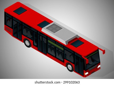 Vector isometric illustration of a low floor city bus. Vehicles designed to carry large numbers of passengers.