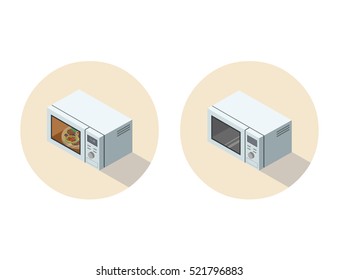 Vector isometric illustration of microwave oven, 3d flat design object, kitchen equipment, home constructor element. 