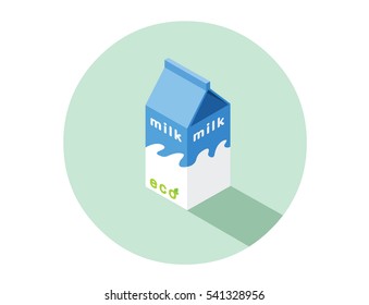 Ilustración vectorial isométrica de la caja de leche, leche natural para el desayuno, 3d diseño plano e icono ecológico saludable de la comida.