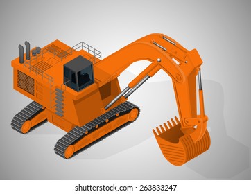 Vector isometric illustration of a mining excavator. Equipment for high-mining industry.