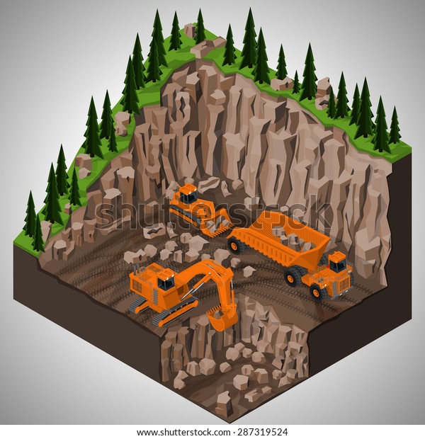 Vector Isometric Illustration Mining Quarry Heavyduty Stock Vector