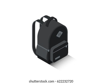 Vector isometric illustration of modern black school backpack 