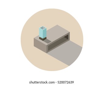 Vector isometric illustration of modern coffee table with lamp, 3d flat interior design element, furniture icon for stores advertising.