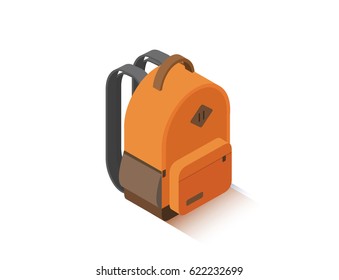 Vector isometric illustration of modern orange school backpack 