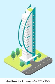 Vector isometric illustration of a modern skyscraper.