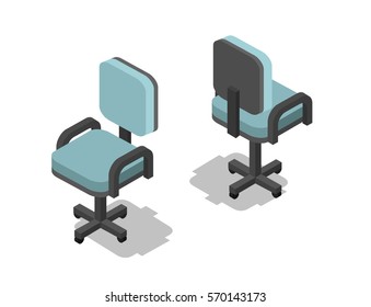 Vector Isometric Illustration Of Office Chair, 3d Flat Furniture Icon. Interior Design,  Info Graphics And Games.