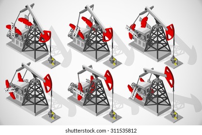 Vector isometric illustration of oil pumping unit for mechanically lift liquid out of the well. Equipment for oil and gas industry.