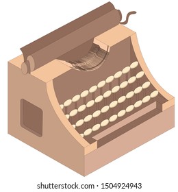 Vector isometric illustration of an old, brown typewriter, isolated.