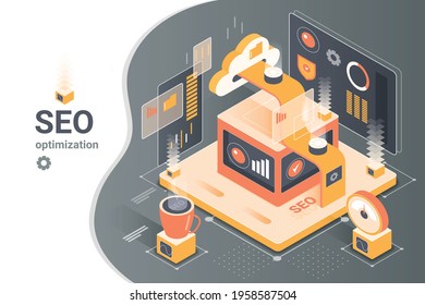 Vector isometric illustration on the topic of search engine optimization