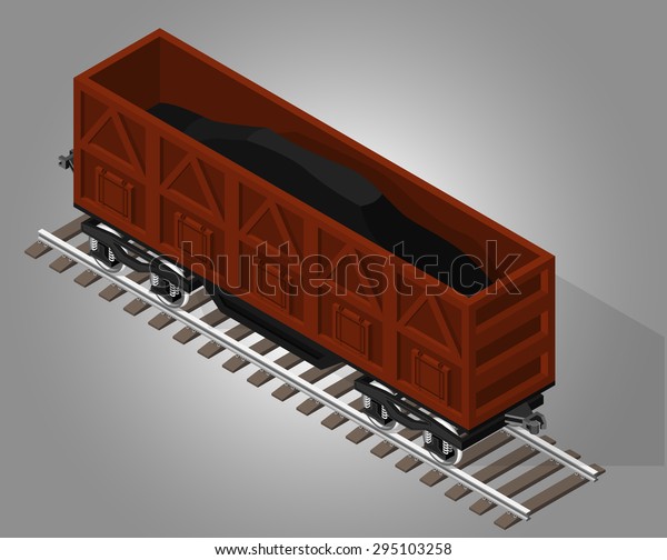 Vector isometric\
illustration of  open rail car for transportation of bulk cargoes.\
Rail transportation.