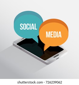 Vector isometric illustration of phone social media concept.