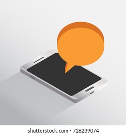 Vector isometric illustration of phone with talk bubble.