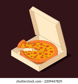 Vector isometric illustration of pizza in box.