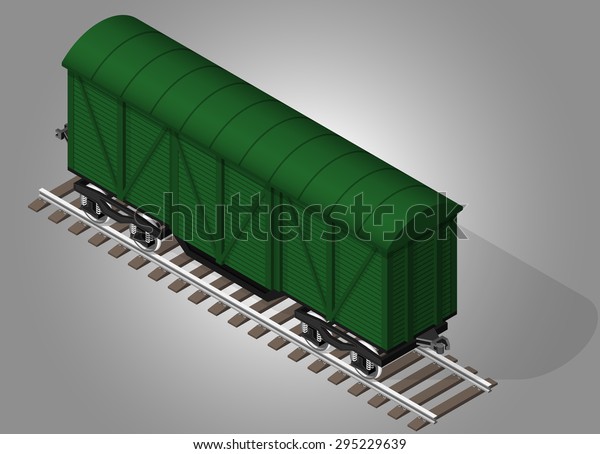 Vector isometric illustration of rail\
covered wagon. Rail\
transportation.