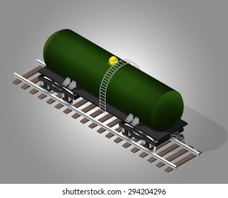 Vector isometric illustration of railway cistern. Rail transportation.