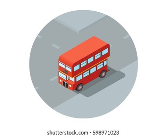 Vector Isometric Illustration Of Red Double-decker, City  Public Bus Transport Icon 
