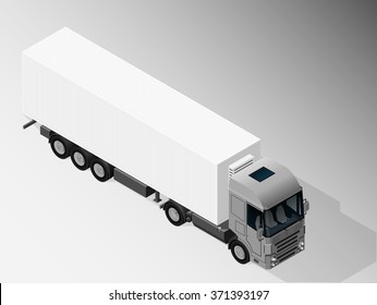 Vector isometric illustration of refrigerator truck. Equipment for cargo delivery.