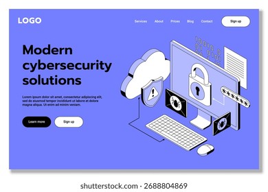 Vektorisometrische Darstellung in Bezug auf Cybersicherheit, Schutz personenbezogener Daten, Cloud-Technologie-Sicherheit. Moderne flache Illustration für Website oder mobile App