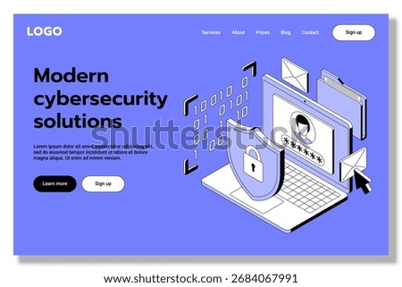 Vector isometric illustration related to cybersecurity, personal data protection, user account safety. Modern flat design template for landing page