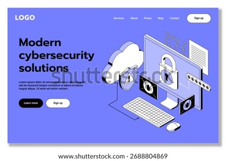 Vector isometric illustration related to cybersecurity, personal data protection, cloud technology safety. Modern flat illustration for website or mobile app