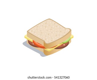 Vector isometric illustration of sandwich. 3d flat design food icon 