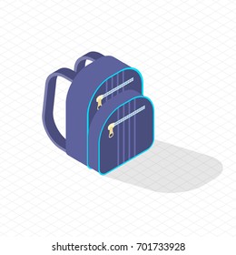 Vector isometric illustration of school backpack on white background