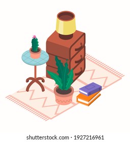 Vector isometric illustration of a set of items for the living room. All objects are isolated