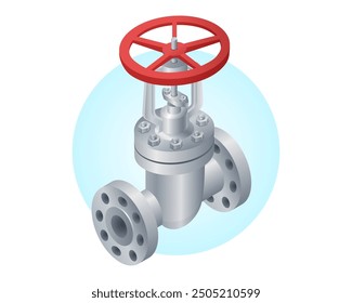 Vector isometric illustration of shutoff valve. Stop valve vector icon. Pipe fitting.