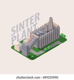 Vector isometric illustration of sinter plant. Equipment for high-mining industry. Beneficiation ores. EPS 10