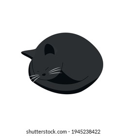 Vector isometric illustration of sleeping black cat in simple flat style isolated on white background