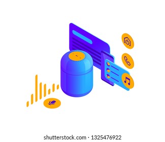 Vector isometric illustration of smart speaker, digital control for websites and mobile applications, smart voice navigation concept isolated on white background