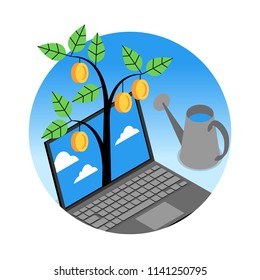 Vector isometric illustration of startup tree isolated on white.
