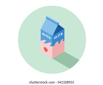 Vector isometric illustration of strawberry milk box, natural milk for breakfast, 3d flat design healthy food icon.